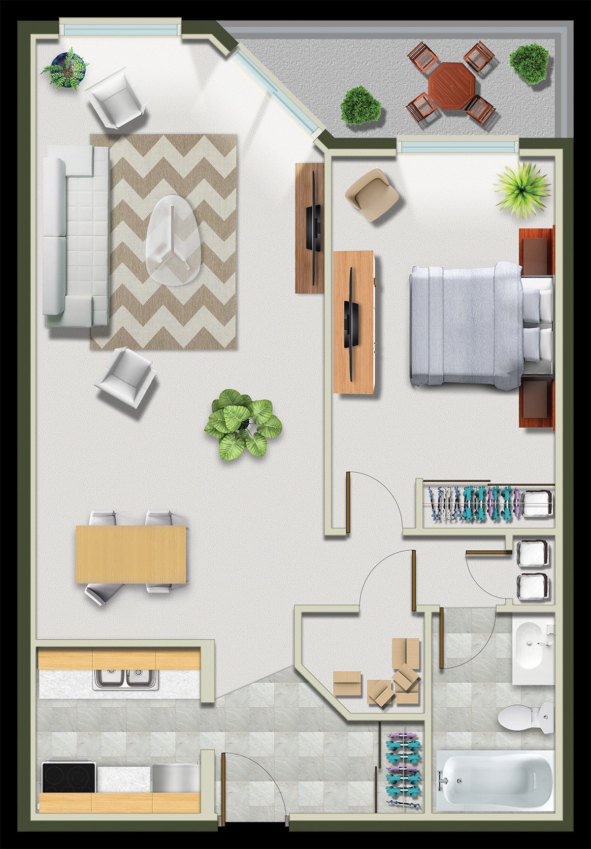 Layout of 1 bedroom apartment