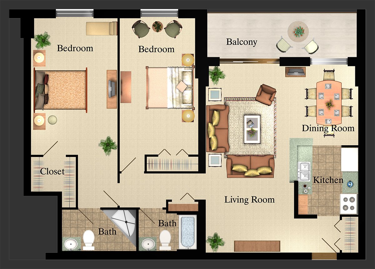 Layout of a 2 bedroom apartment for rent