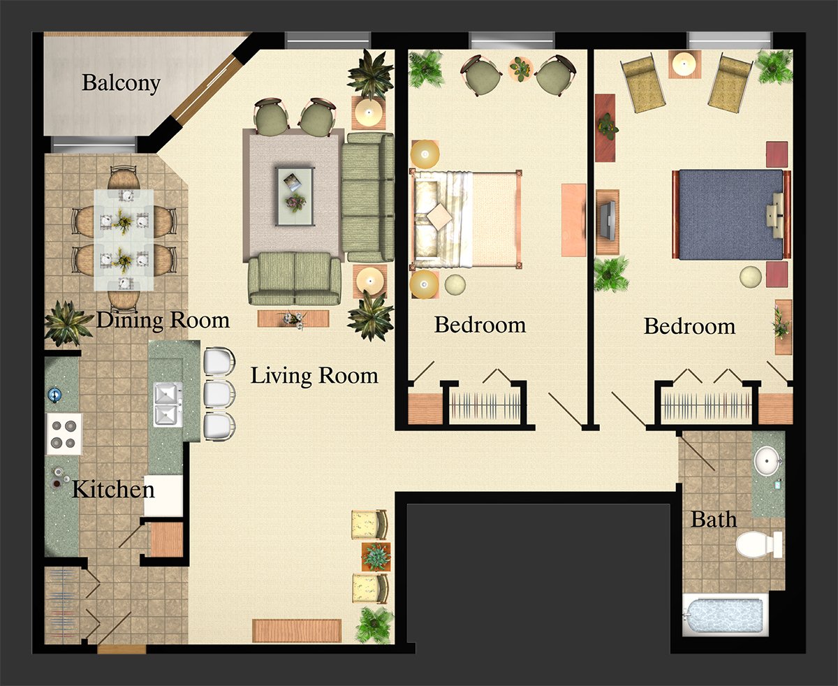 Layout for a 2 bedroom apartment for rent