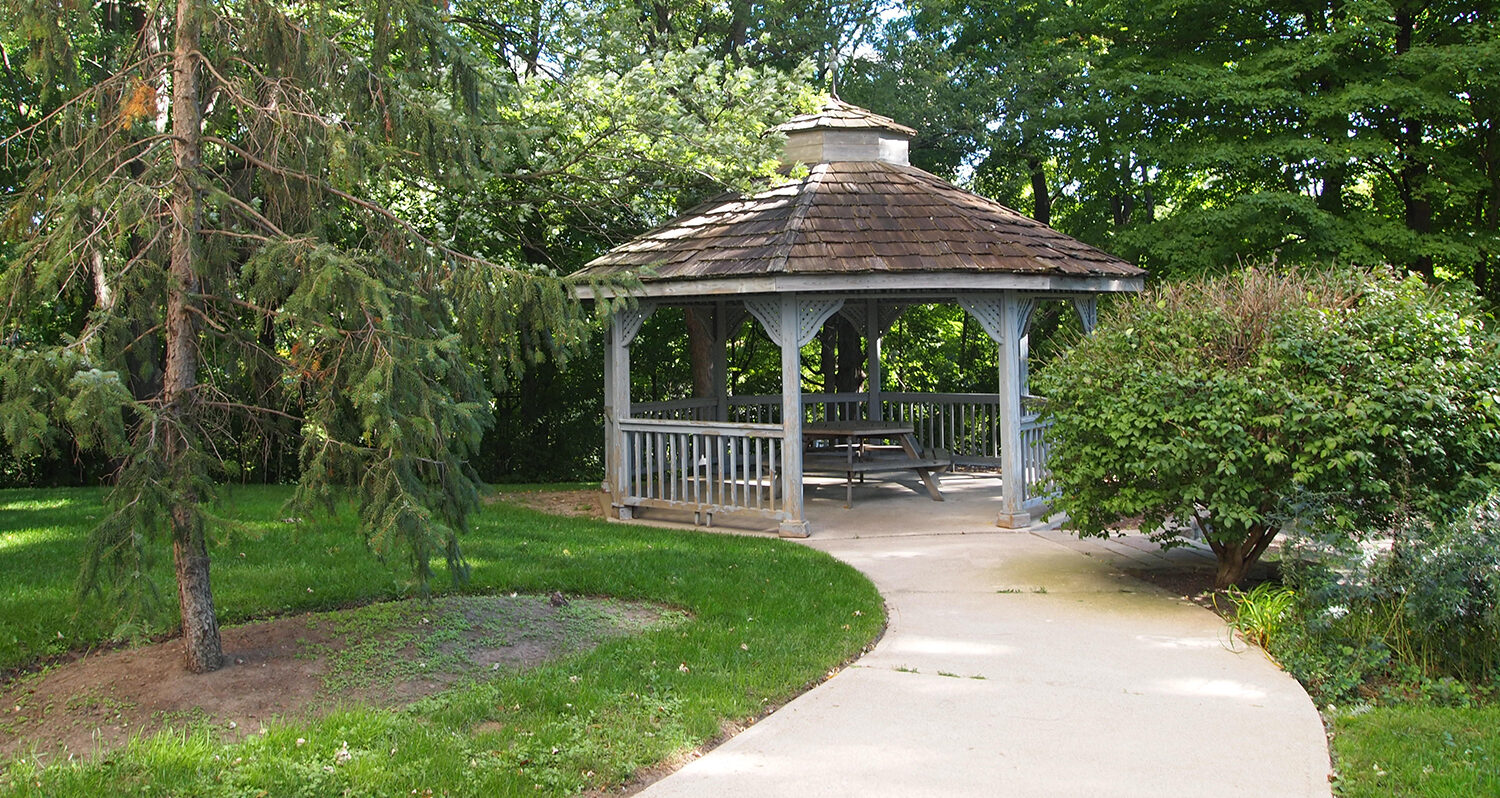 A gazebo outside of a Summit Properties residential apartment