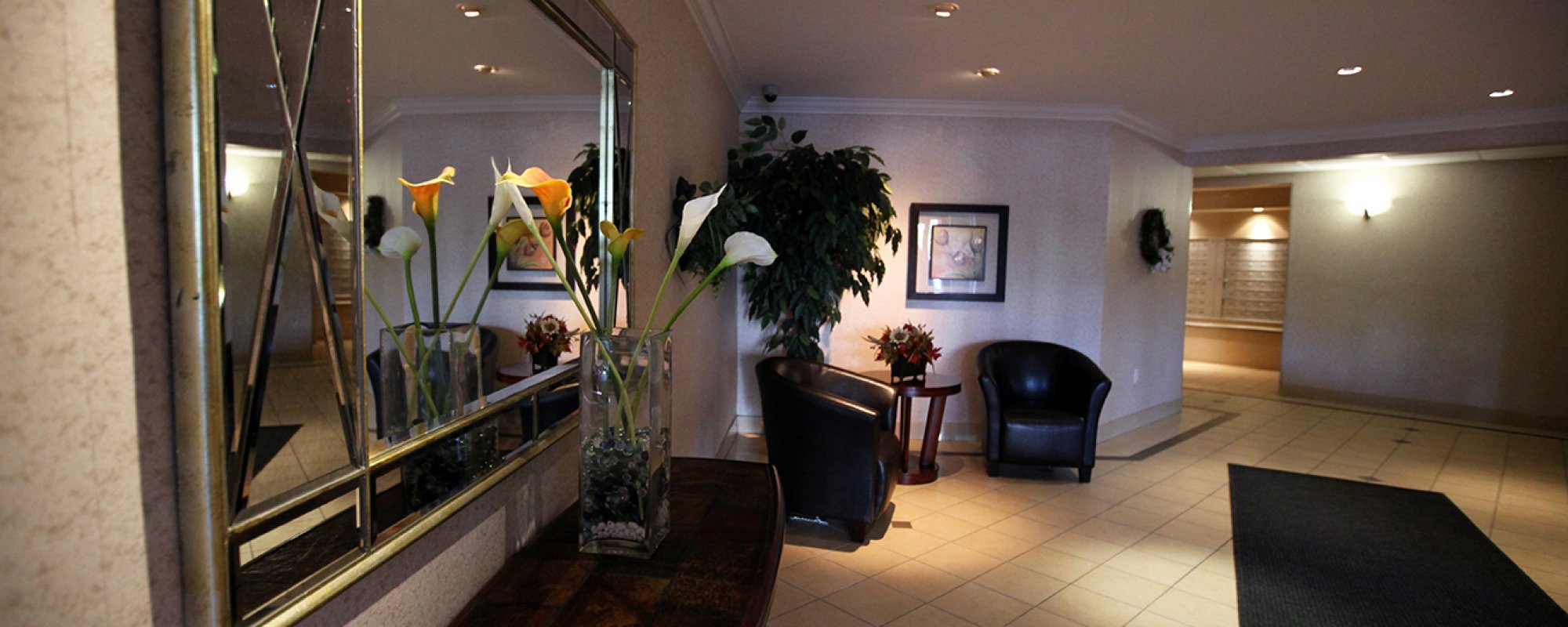 Lobby of residential apartment building in London, Ontario