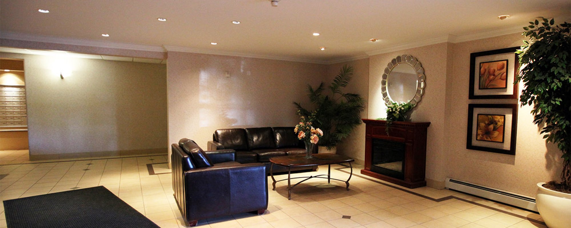 A lounge in a residential apartment in London, Ontario